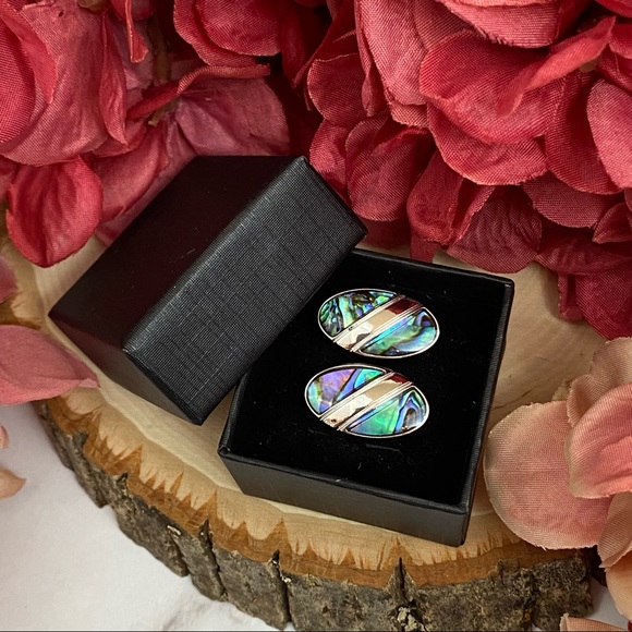 Natural Abalone Shell Silver Oval Cufflinks - Picture 12 of 16